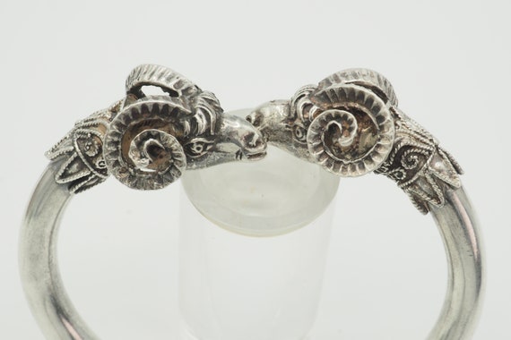 Vintage handmade Ram Heads ornate 3D sterling sil… - image 7