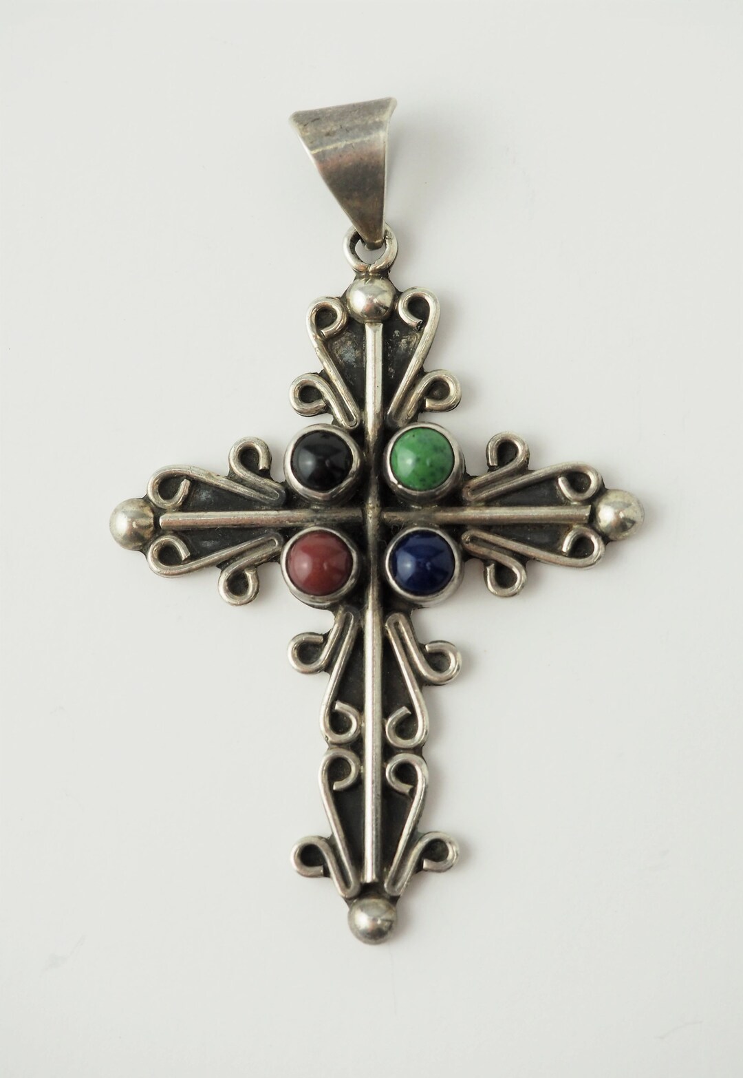 Vintage Sterling Silver Gemstone Cross Pendant by Carsi Mexico - Etsy