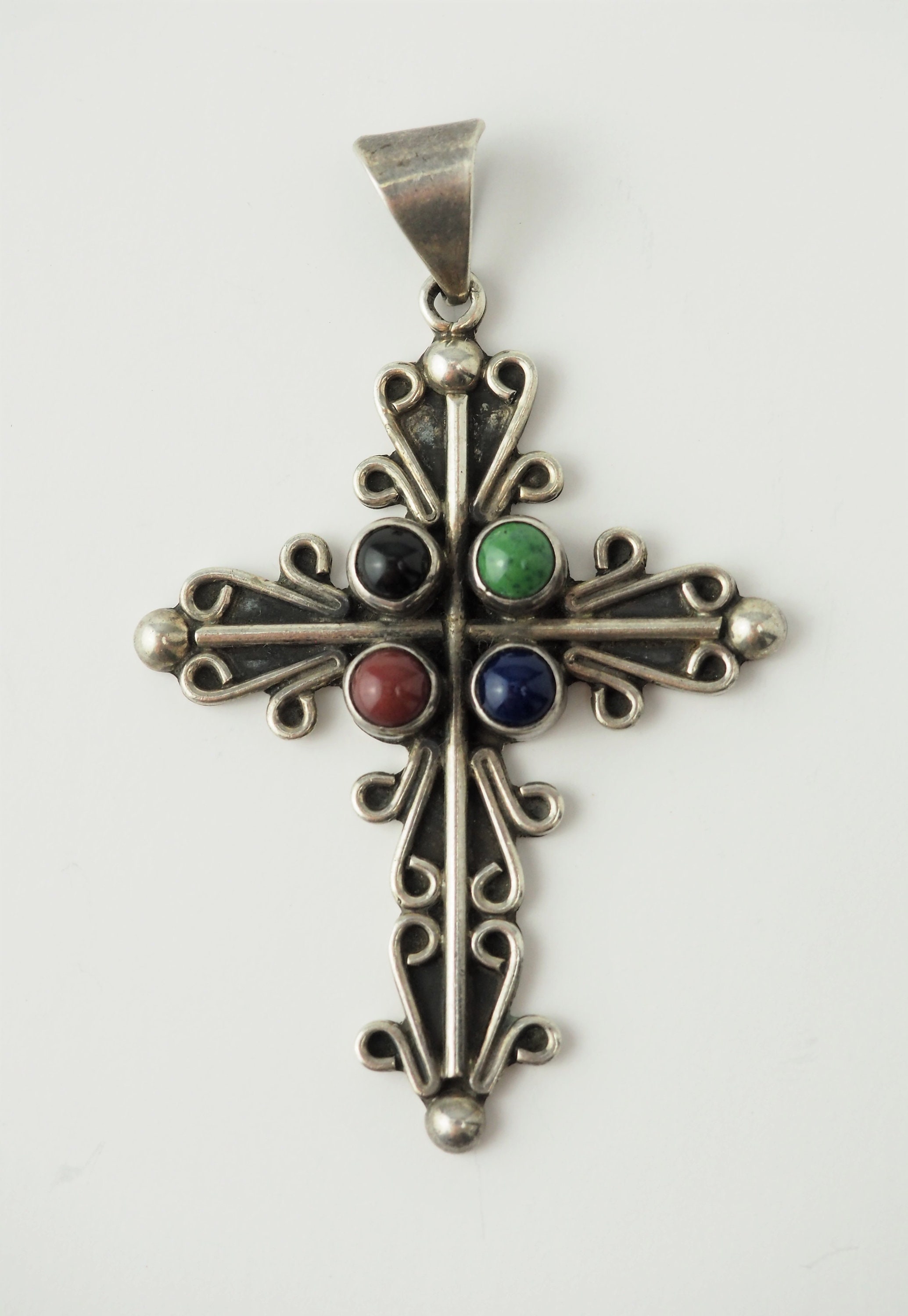 Religious Vintage Ornate Sterling Silver Gemstones Lapis