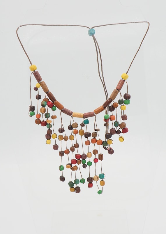 Fun Vintage handmade multicolor laquered wood bead