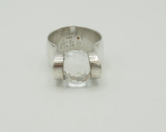 Vintage Mid Century Modern Sterling Silver Glass Orb Ring, Size 6