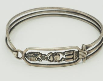 Vintage ägyptische ethnische Skarabäus Pharao Hieroglyphe 800 Silberarmband circa 1980er Jahre