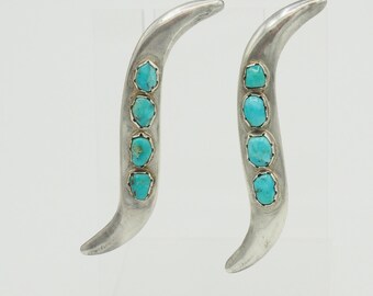 Vintage Türkis Sterling Silber Peapod Ohrringe: Native American Asymmetrischer Schmuck