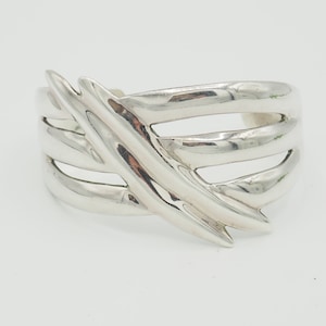 Vintage Sterling Silver Modern Abstract Cuff Bracelet Taxco Mexico, Contemporary Asymmetrical Fluted 925 Silver bracelet, Wide Cut Out cuff