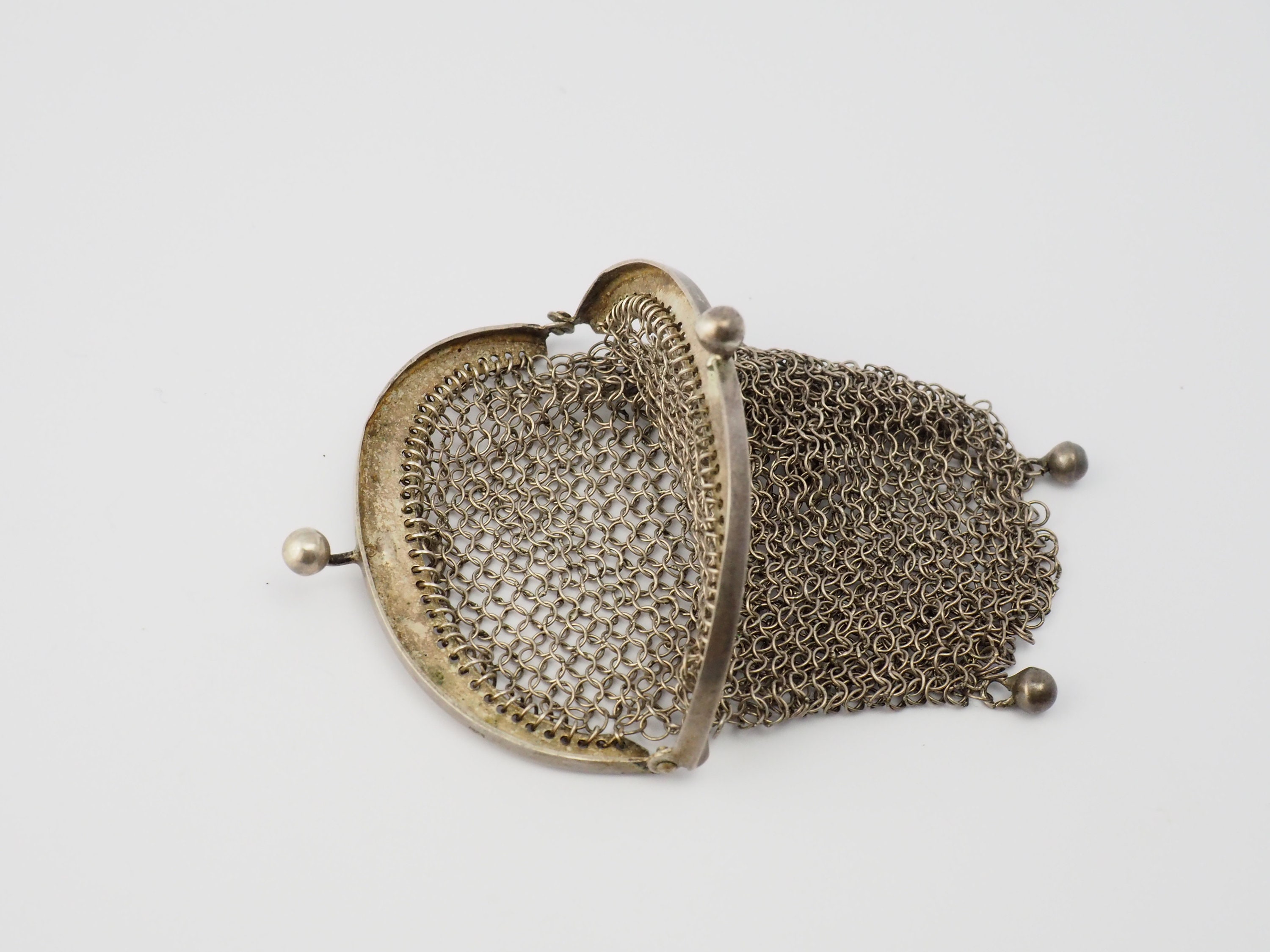 Antique Art Deco Chainmail Mesh 800 Silver Tassel Fringe Ball Coin ...