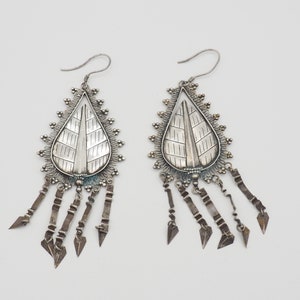Vintage Tribal Sterling Silver Dangle Earrings: Middle Eastern Fringe Tassel