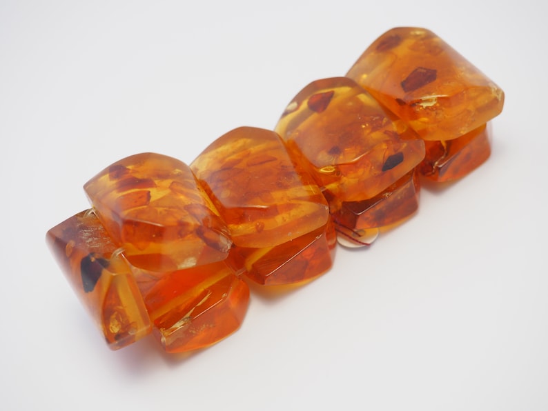Amazing vintage handmade genuine honey cognac Baltic Amber panel stretchy bracelet