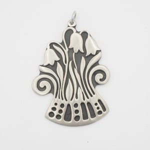 Vintage R. Tennesmed Pewter Floral Pendant - Scandinavian Modernist Jewelry