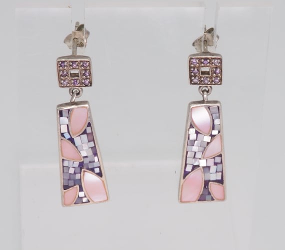 Vintage Modern pastel pink grey mother of pearl M… - image 1