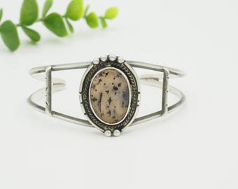 Vintage Montana Moosachat Sterlingsilber Armreif: Indianer Boho Schmuck