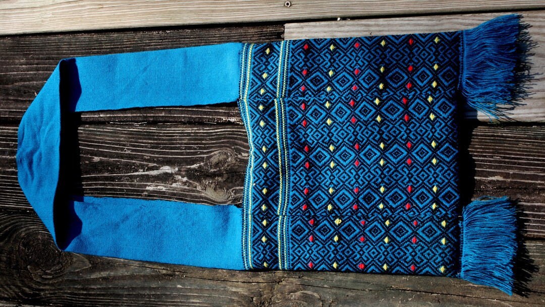 Huipil Borsa Blu Tessuto Messicano Tessuto Diamante Modello A - Main Image