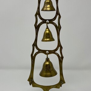Vintage Brass Bell Tree Gold Brass Bells Ceremonial Tones Etched Brass Bohemian Decor Hare Krishna - Handmade in India