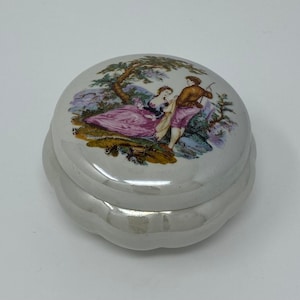 Vintage Rococo Jeweller Box Porcelana Iridescent Rainbow Glaze Ceramic Baroque Style Box 1940&#39;s Made in Germany