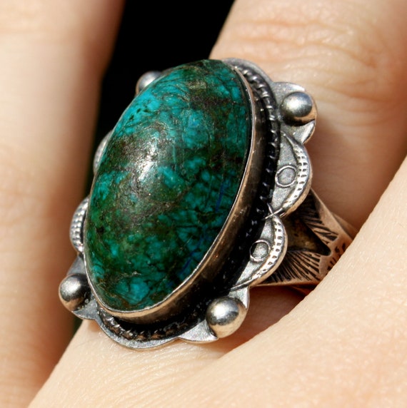 Vintage 925 Turquoise Ring / Oval Shaped Stone St… - image 1