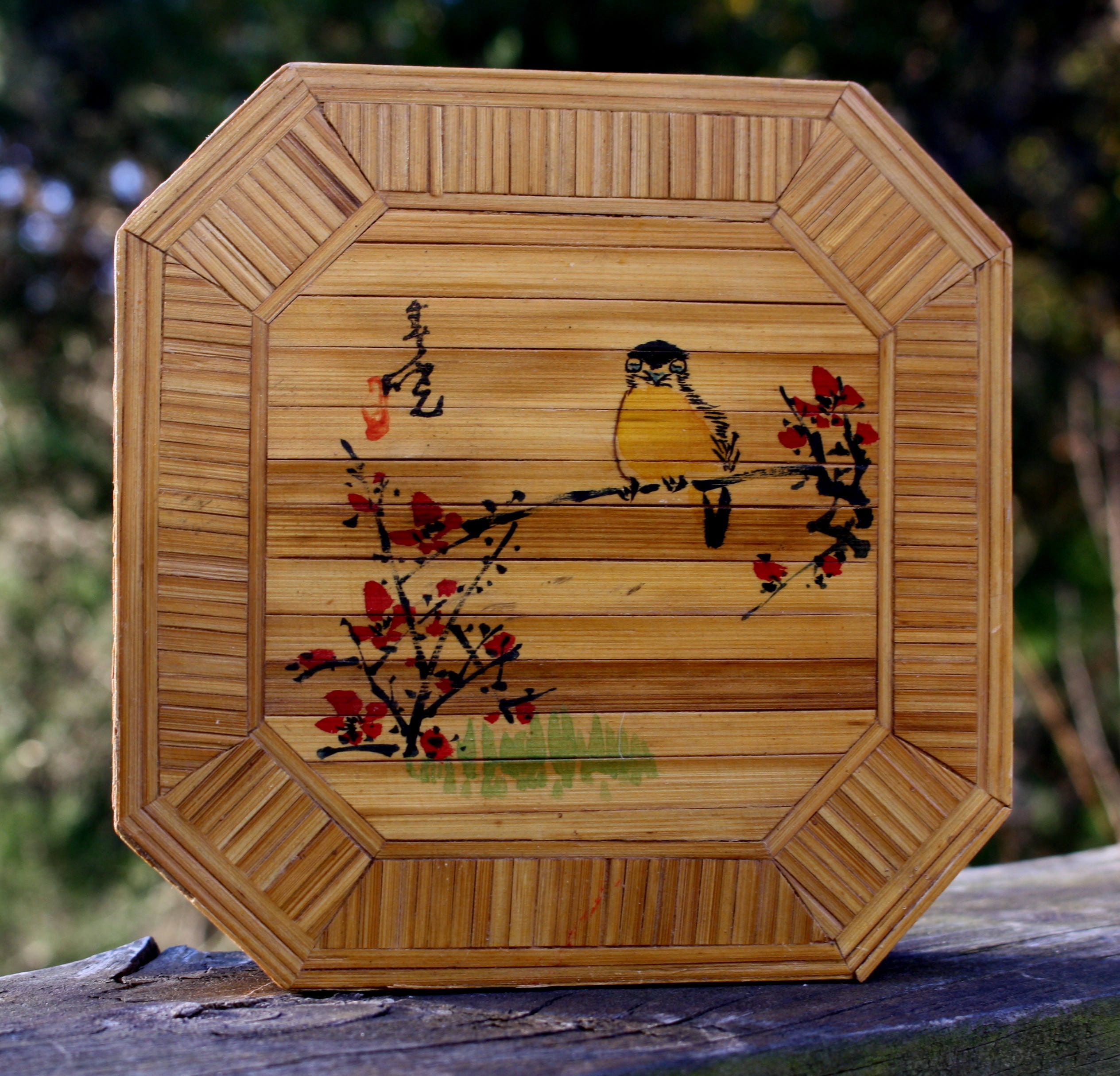 Vintage Handmade Trinket Box Wood with Inlaid Country Charm Baby Painting Vintage Handmade Trinket Box Wood with Inlaid Country Charm Baby Painting