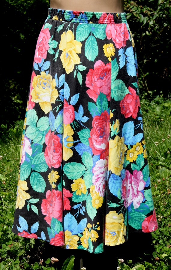 Kayo Flower Print Midi Skirt Pink Rose Vintage Ca… - image 2