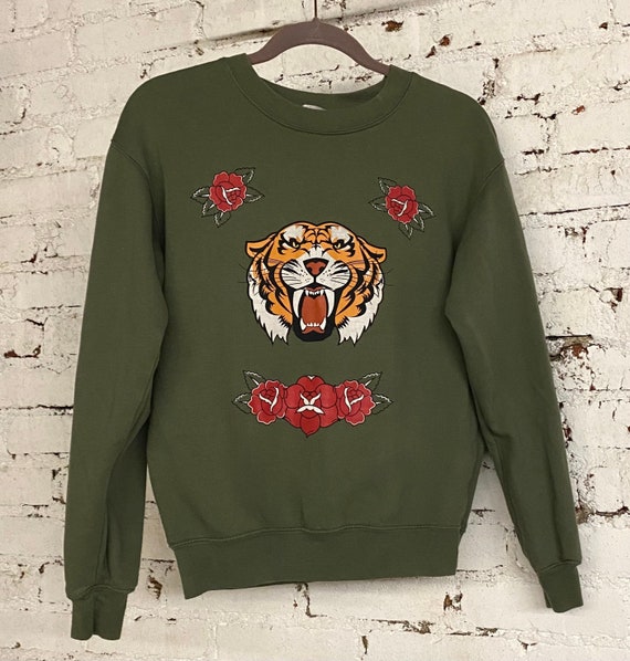 KickassHeirlooms Tiger Roses Sweatshirt Army Green Made by Wound Up