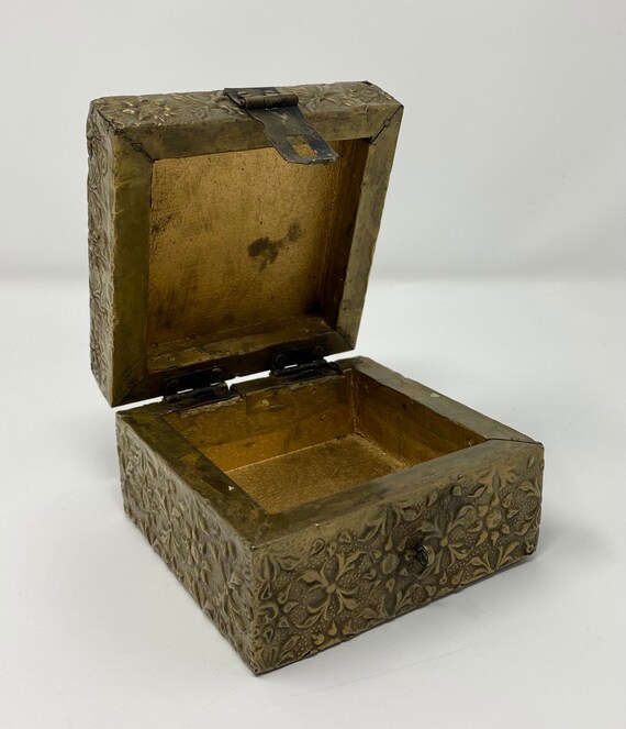 Vintage Brass Jewelry Box / Floral Brass Box/ Ham… - image 6