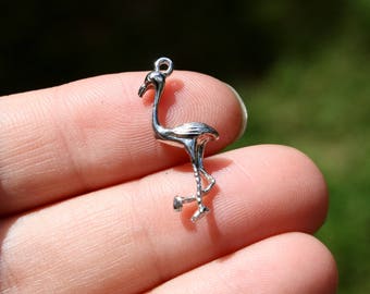 925 Flamingo Charm / Sterling Silver Flamingo Pendant / Vintage Charm Bracelet Charms / Bird Jewelry / Flamingo Jewelry
