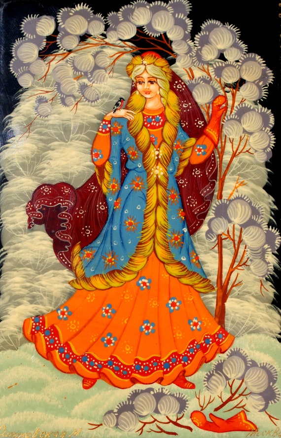 【激レア】ロシアの絵画装飾ボックス Russian Palekh Lacquer Box “snegurochka” Russian Snow Maiden, Hand
