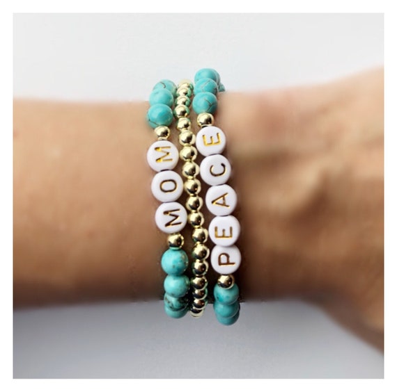 Turquoise Howlite Bead Bracelet | Custom Word Bracelets | Personalized Name Bracelets | gift for her