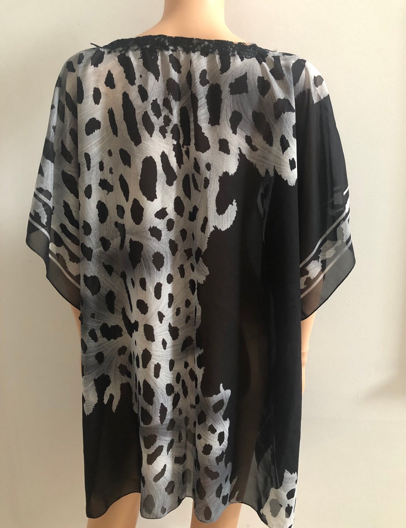 Black White Beach Cover up Leopard Beach Coverups Tunic cover ups gift for her image 5