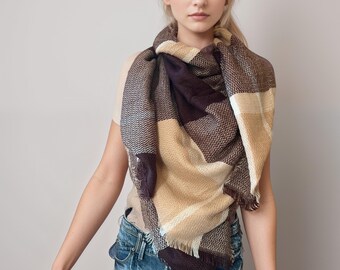 Christmas gift Plaid Blanket Scarf , Red , Green , Brown