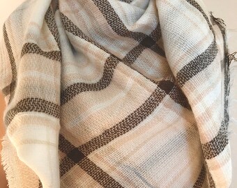 Peach Brown Blanket Scarf, Tartan Blanket Scarves, gift ideas, Valentines day