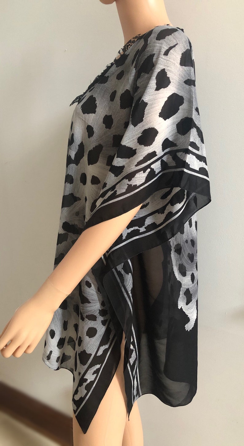 Black White Beach Cover up Leopard Beach Coverups Tunic cover ups gift for her image 3