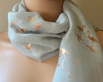 Flamingo Metallic print Scarf, gift for her