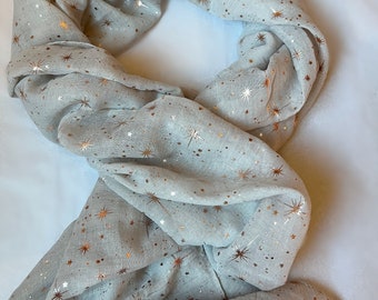Star print light gray color scarf, Summer scarf, gift for her