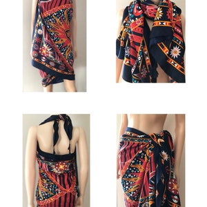 Red Beach cover up, Orange Sarong with tassel, Colorful Beach Dress