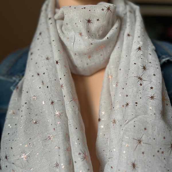 Gray Metallic Stars Space Print Scarf