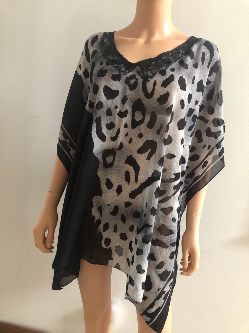 Black White Beach Cover up Leopard Beach Coverups Tunic cover ups gift for her image 2