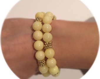 Yellow Beaded bracelet, stretch bracelet, valentine gift