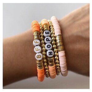 Peach Heishi Bracelet | Custom Word Bracelet | Personalized Stretches BFF Bracelet | Gift for her