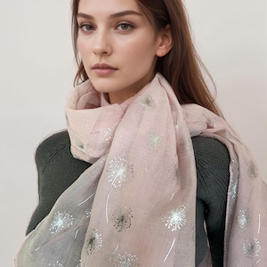 Pink Dandelion Flower Metallic Print Scarf