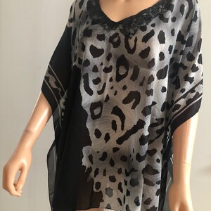 Black White Beach Cover up Leopard Beach Coverups Tunic cover ups gift for her image 4