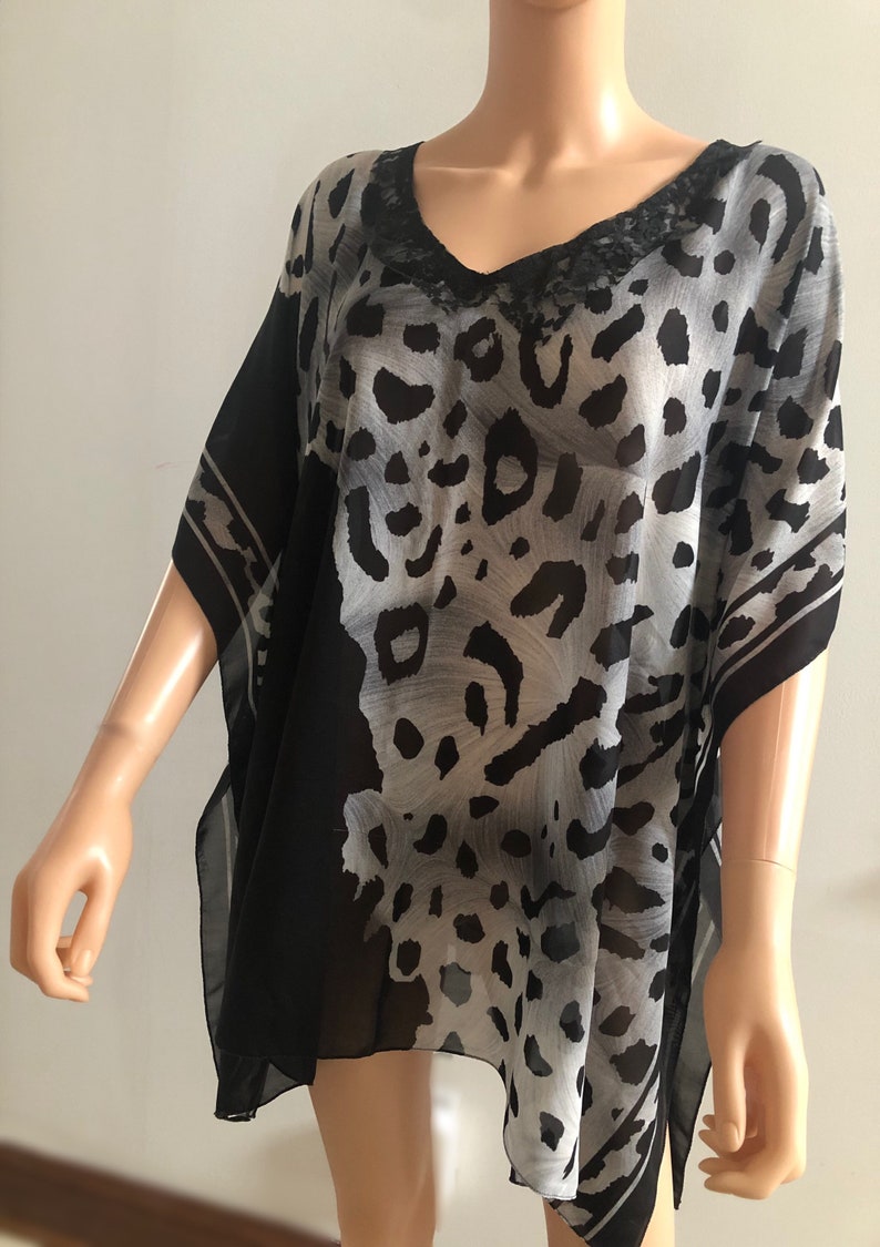 Black White Beach Cover up Leopard Beach Coverups Tunic cover ups gift for her image 4