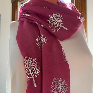 Tree of Life light silver print scarf | foil print gift