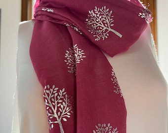 Tree of Life light silver print scarf | foil print gift