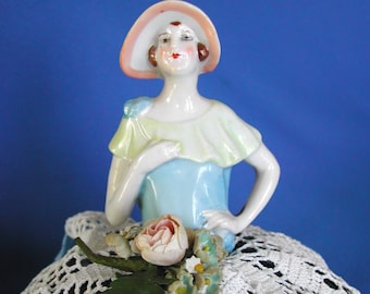 Vintage Large Porcelain Half Pin Cushion Doll