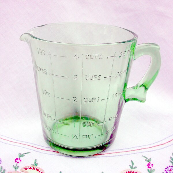 Uranium Vaseline Green Depression Glass 4 Cup Pitcher