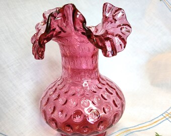 Vintage Fenton Dot Optic Vase, Cranberry Ruby Overlay