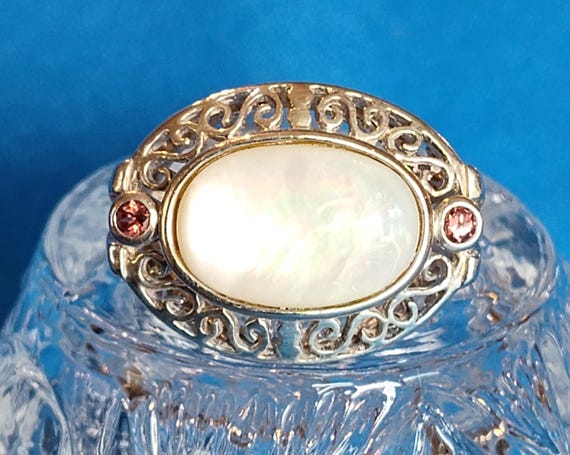 MOP Set in Sterling Open Scroll Mounting, Two Pin… - image 7