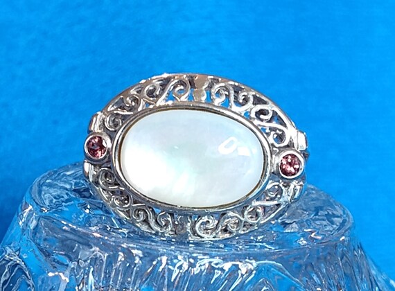 MOP Set in Sterling Open Scroll Mounting, Two Pin… - image 3