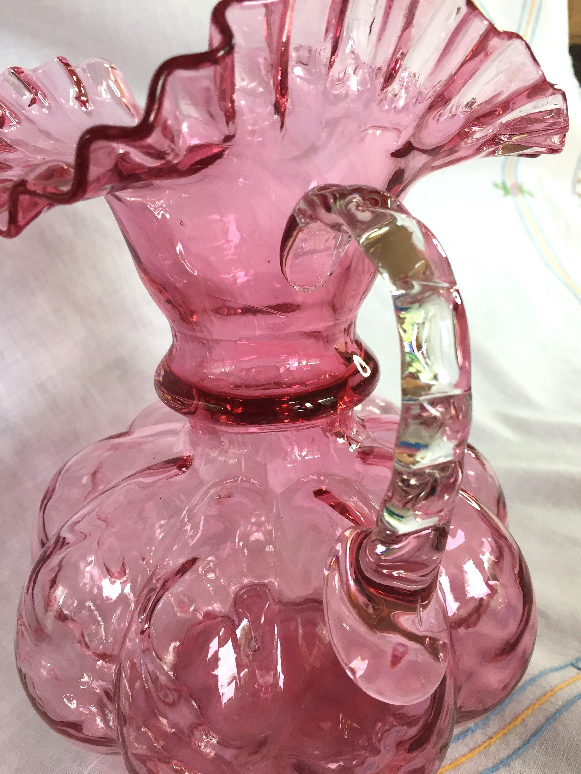 フェントン　Fenton クランベリーオプティック　メロン　ボトル　(大) Fancy Fenton Cranberry Optic Melon Pitcher, 1940's - Etsy
