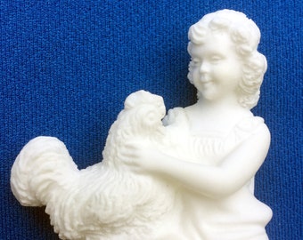 Salt Stone Girl With Chicken Figurine