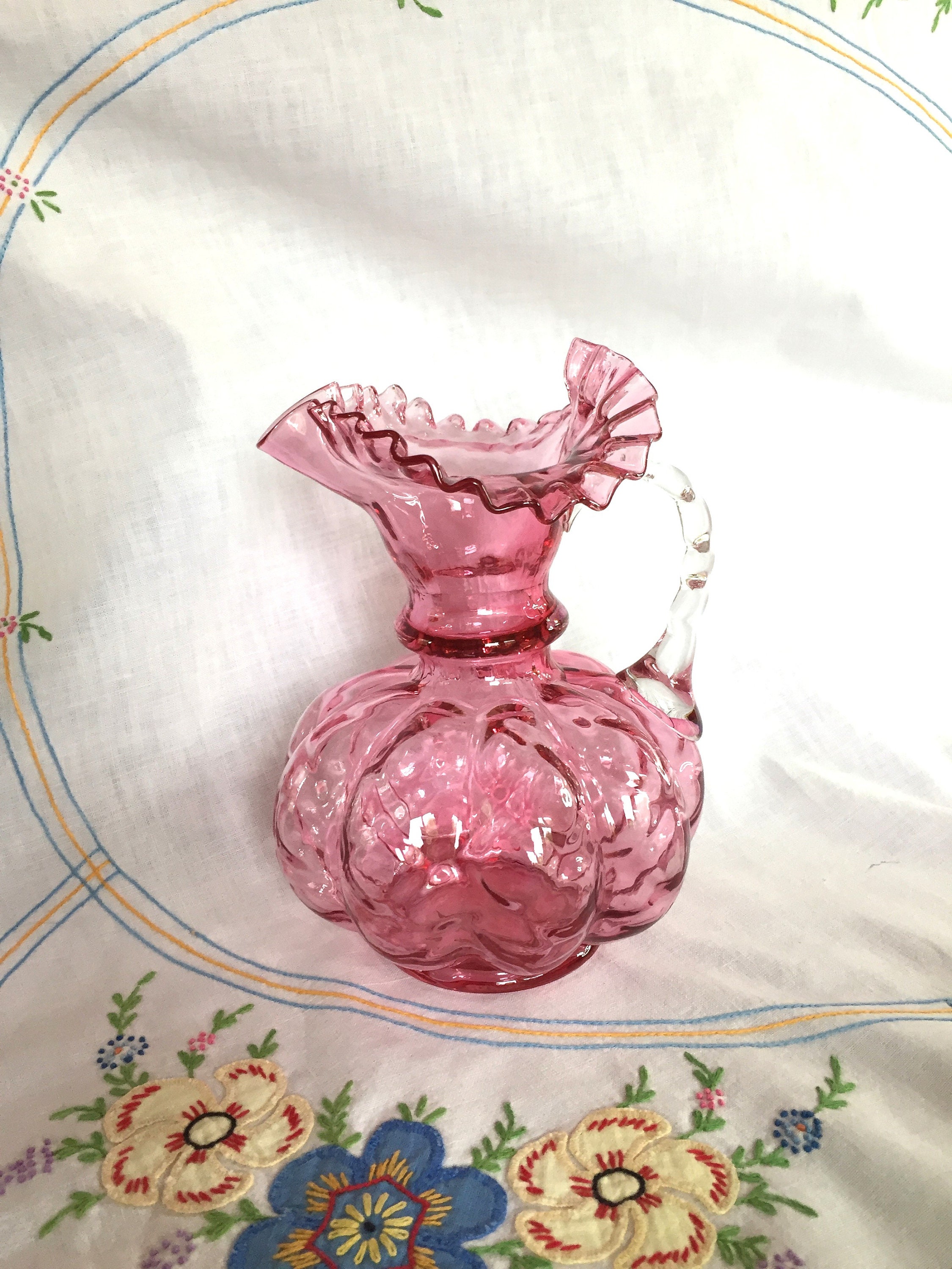 フェントン　Fenton クランベリーオプティック　メロン　ボトル　(大) Fancy Fenton Cranberry Optic Melon Pitcher, 1940's - Etsy