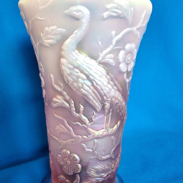 RESERVED FOR SHANNON Fenton Pink Iridescent Opalescent Peacock Garden Vase